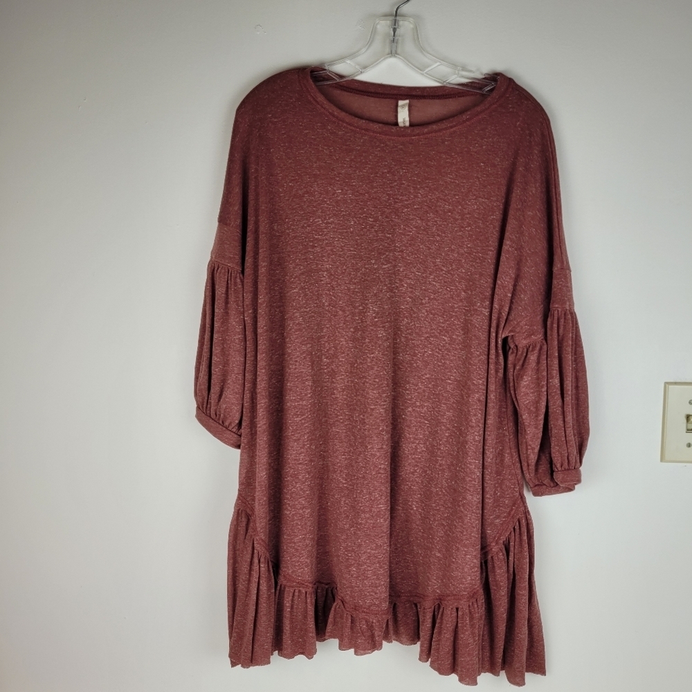 Wishlist Soft Red Linen Blend Dress Ruffle Hem Puff Sleeves Western Cowgirl M - Picture 3 of 11